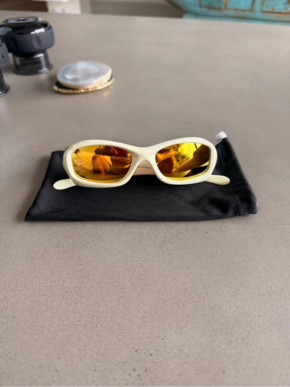 Oakley White Frame Sunglasses with Gold Mirror Lenses